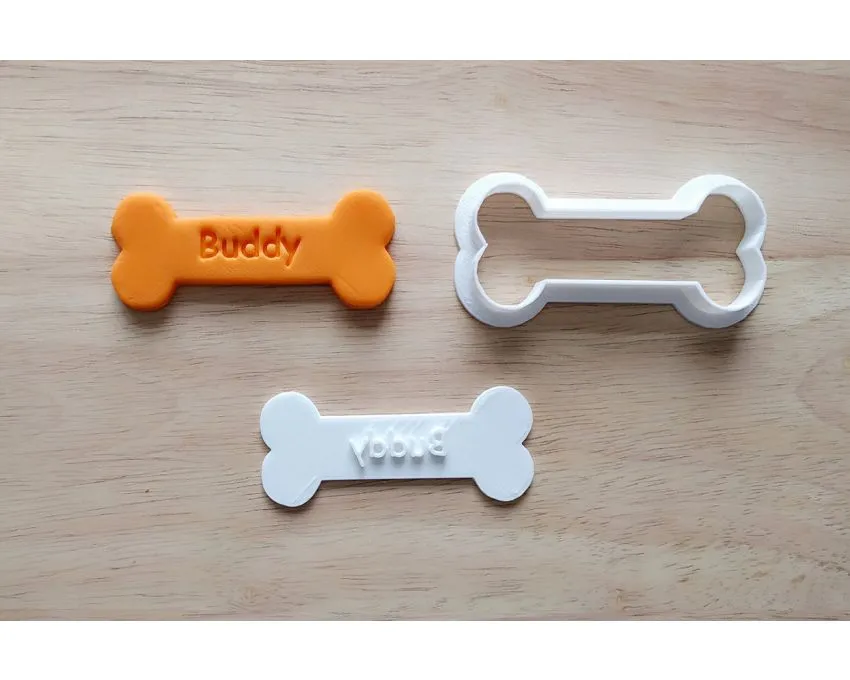 Personalized Dog Bone Cookie Cutter and Stamp Set