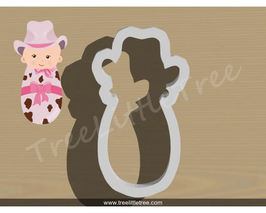 Adorable Cowboy Baby in Swaddle Cookie Cutter for Baby Showers