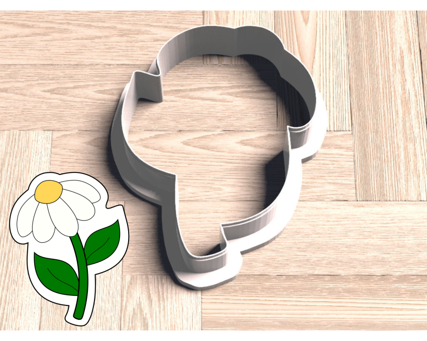 Funky Daisy On Stem Cookie Cutter. Flower Cookie Cutter. Summer Cookie Cutter