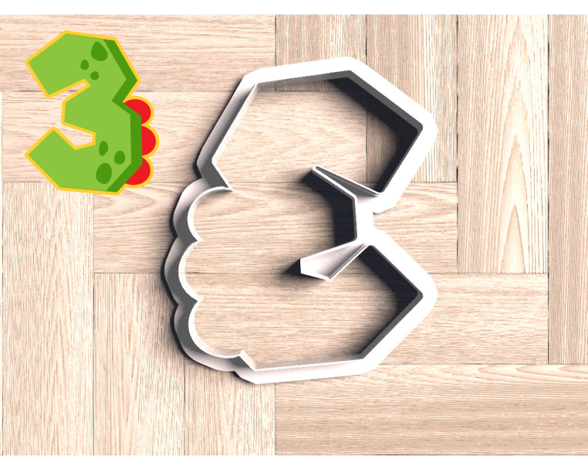 Dinosaur Number 3 Cookie Cutter. Dinosaur Cookie Cutter. Birthday Cookie Cutter