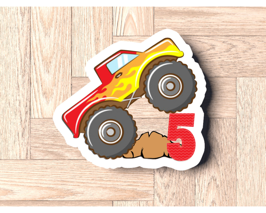 Monster Truck Number 5 Cookie Cutter. Truck Theme Cookie Cutter. Birthday Cookie Cutter