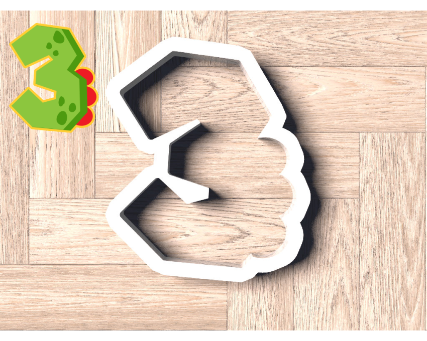 Dinosaur Number 3 Cookie Cutter. Dinosaur Cookie Cutter. Birthday Cookie Cutter