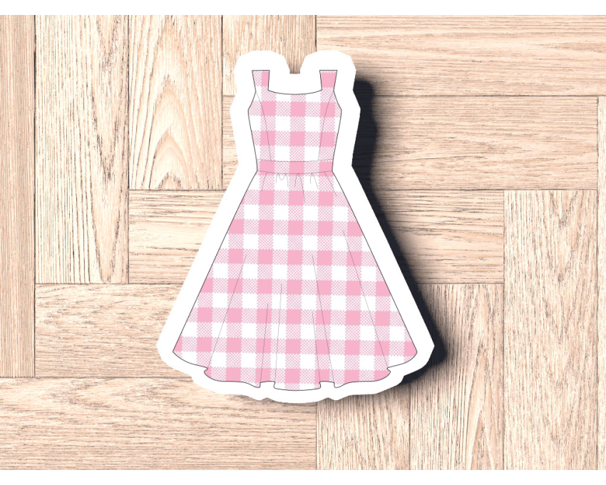 Barbie Dress Cookie Cutter. Pinafore Dress Cookie Cutter. Pink Gingham Dress Cookie Cutter