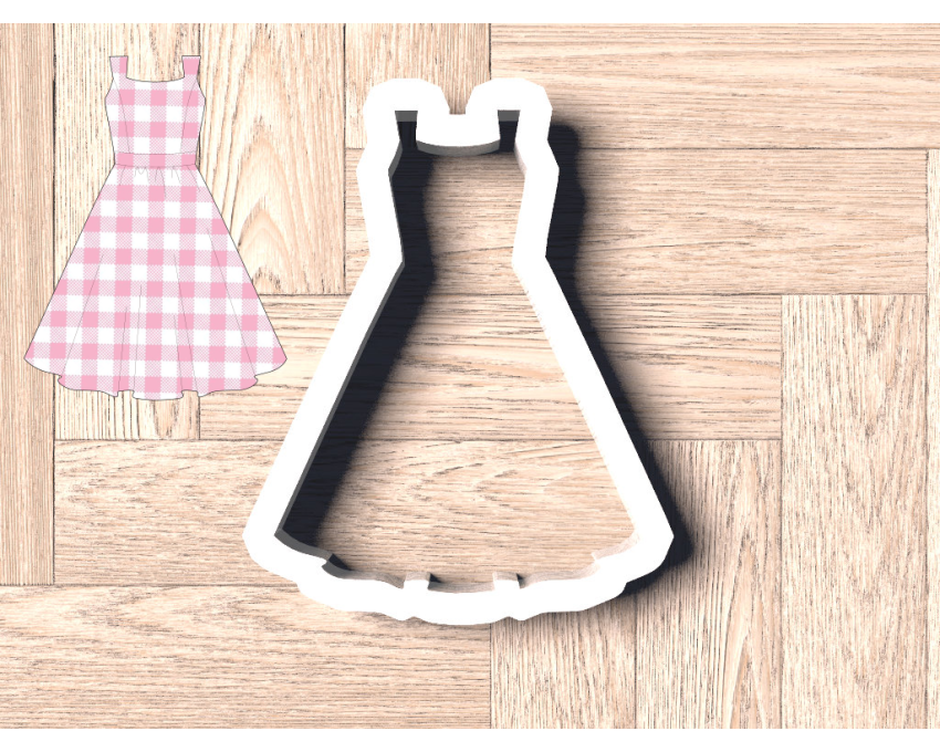 Barbie Dress Cookie Cutter. Pinafore Dress Cookie Cutter. Pink Gingham Dress Cookie Cutter