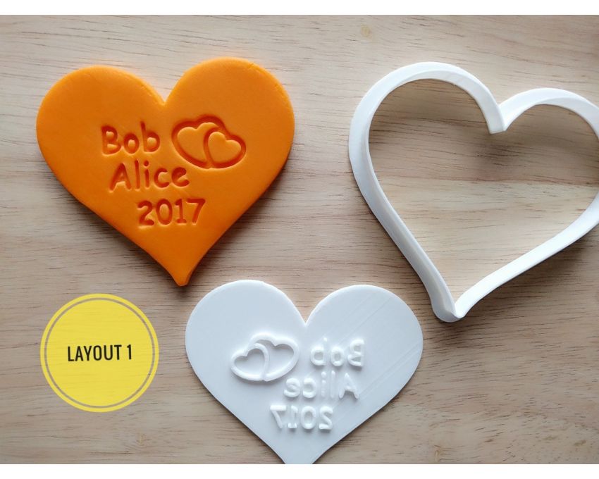 Personalized Heart Cookie Cutter and Stamp Set