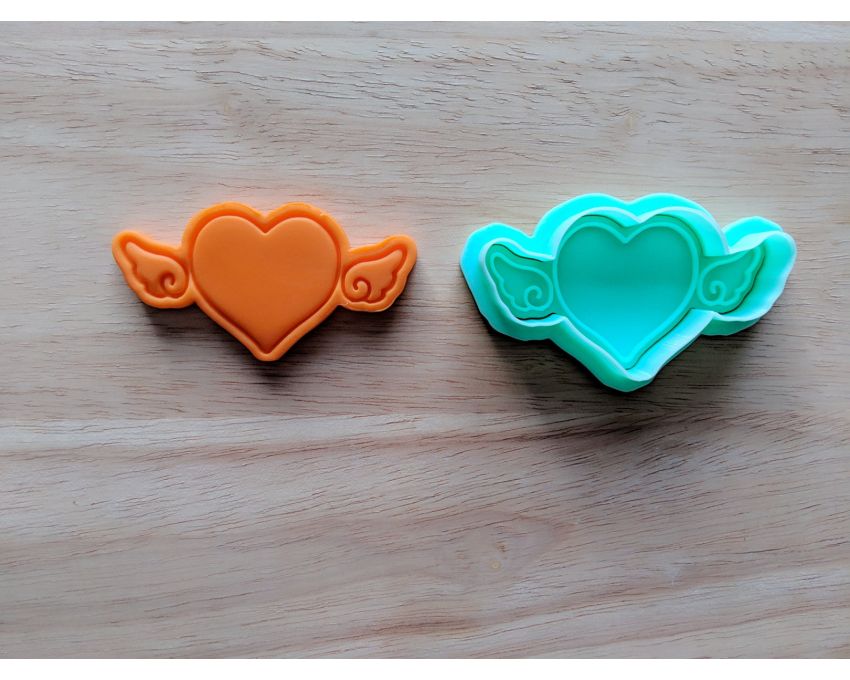 Flying Heart Cookie Cutter and Stamp Set. Valentine's day Cookie Cutter