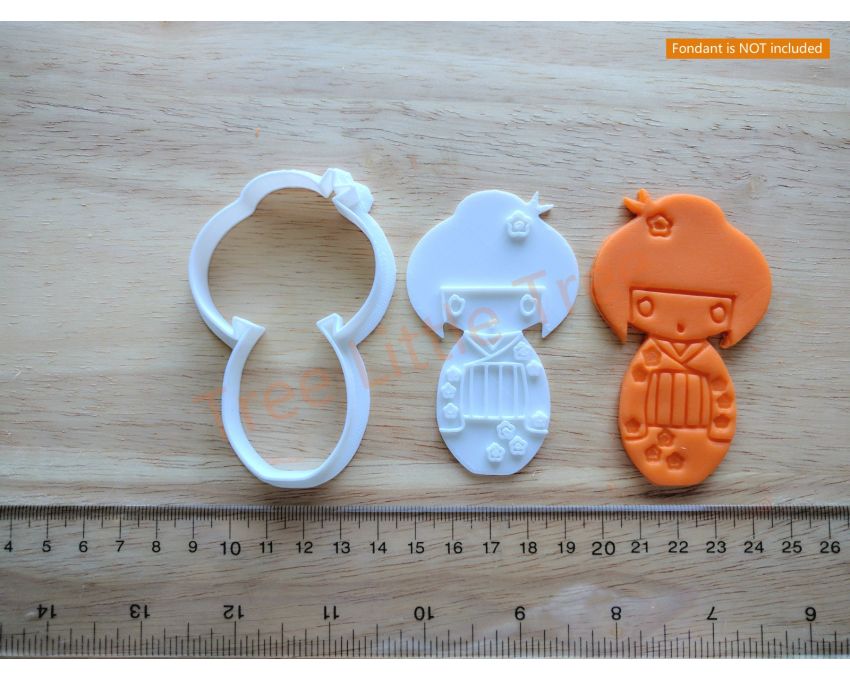 Japanese Girl Doll Cookie Cutter and Stamp Set. Japan Cookie Cutter
