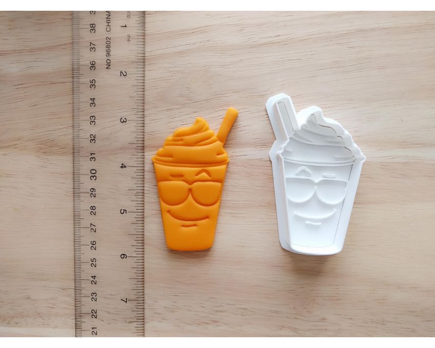 Frappe Iced Cap Cookie Cutter and Stamp Set. Summer Cookie Cutter