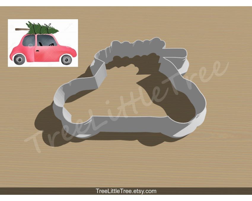 Car with Christmas Tree Cookie Cutter. Christmas Cookie Cutter