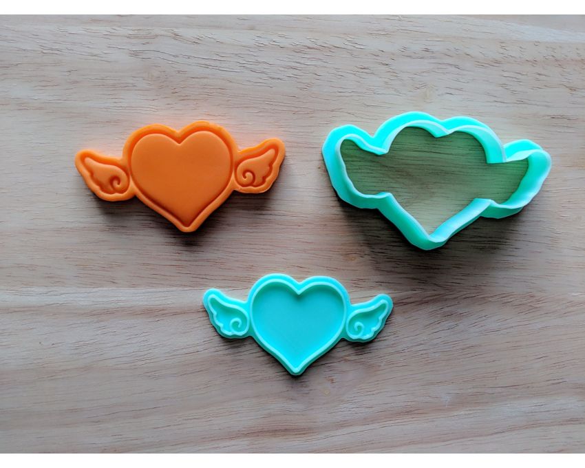 Flying Heart Cookie Cutter and Stamp Set. Valentine's day Cookie Cutter