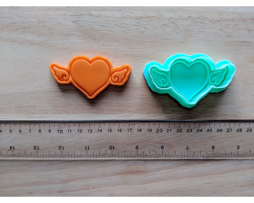 Flying Heart Cookie Cutter and Stamp Set. Valentine's day Cookie Cutter