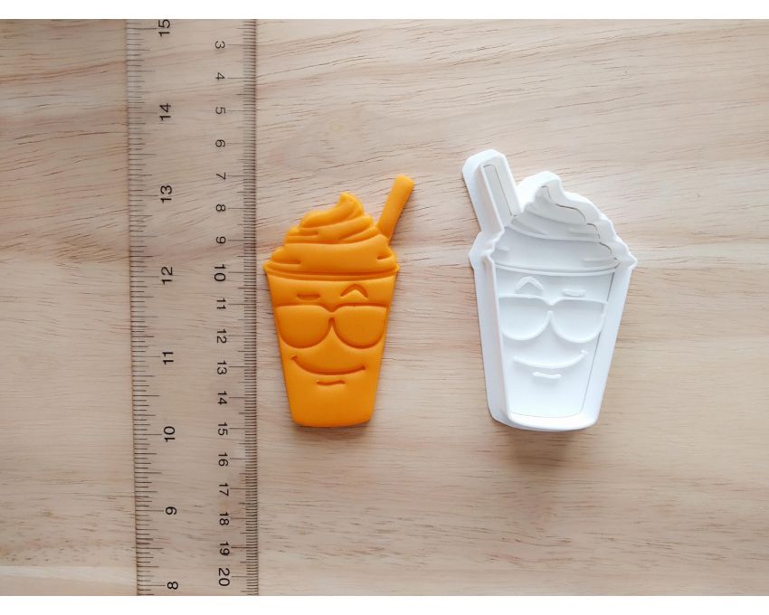 Frappe Iced Cap Cookie Cutter and Stamp Set. Summer Cookie Cutter
