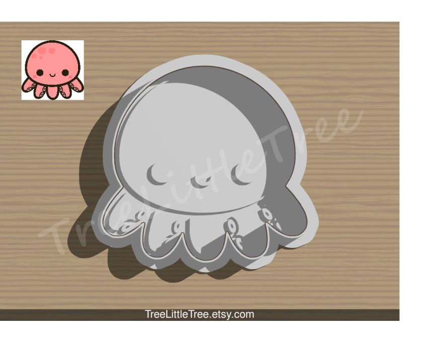 Cute Octopus Cookie Cutter and Stamp Set. Animal Cookie Cutter