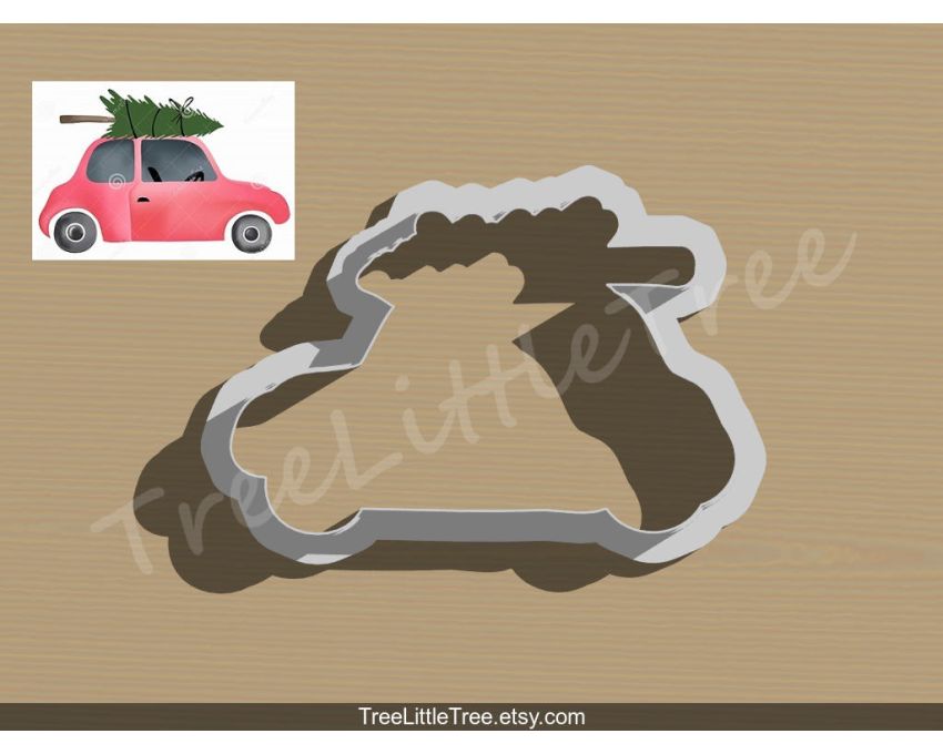 Car with Christmas Tree Cookie Cutter. Christmas Cookie Cutter