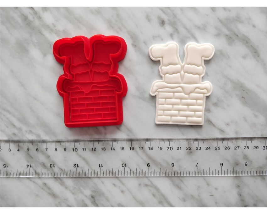 Santa In Chimney Cookie Cutter and Stamp Set. Christmas Cookie Cutter