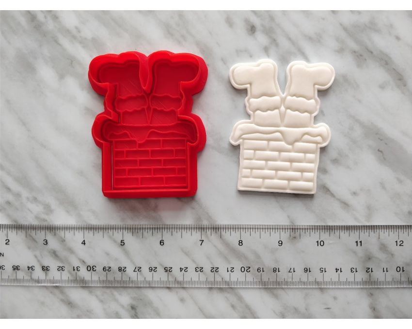 Santa In Chimney Cookie Cutter and Stamp Set. Christmas Cookie Cutter