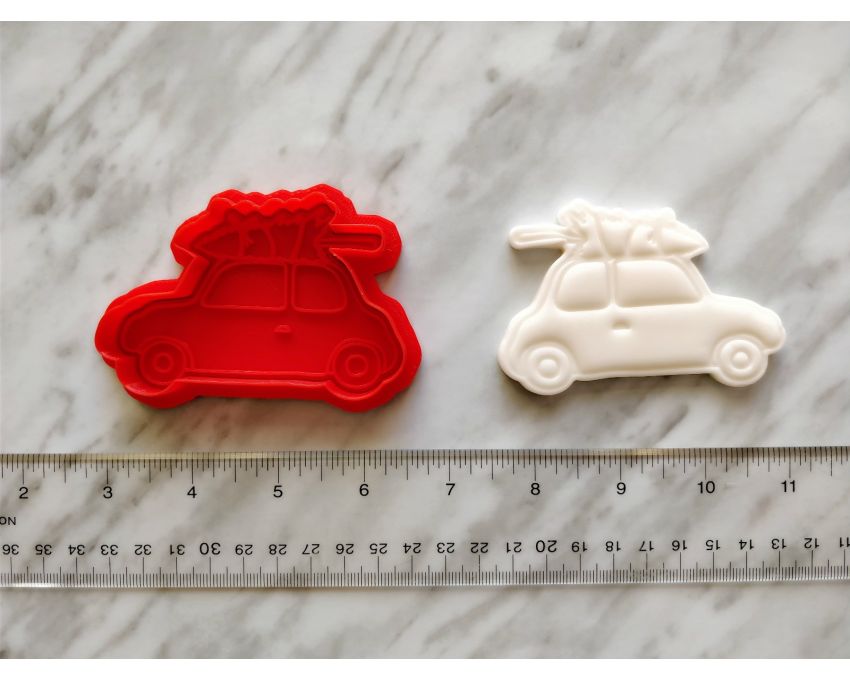 Car With Christmas Tree Cookie Cutter and Stamp Set. Christmas Cookie Cutter