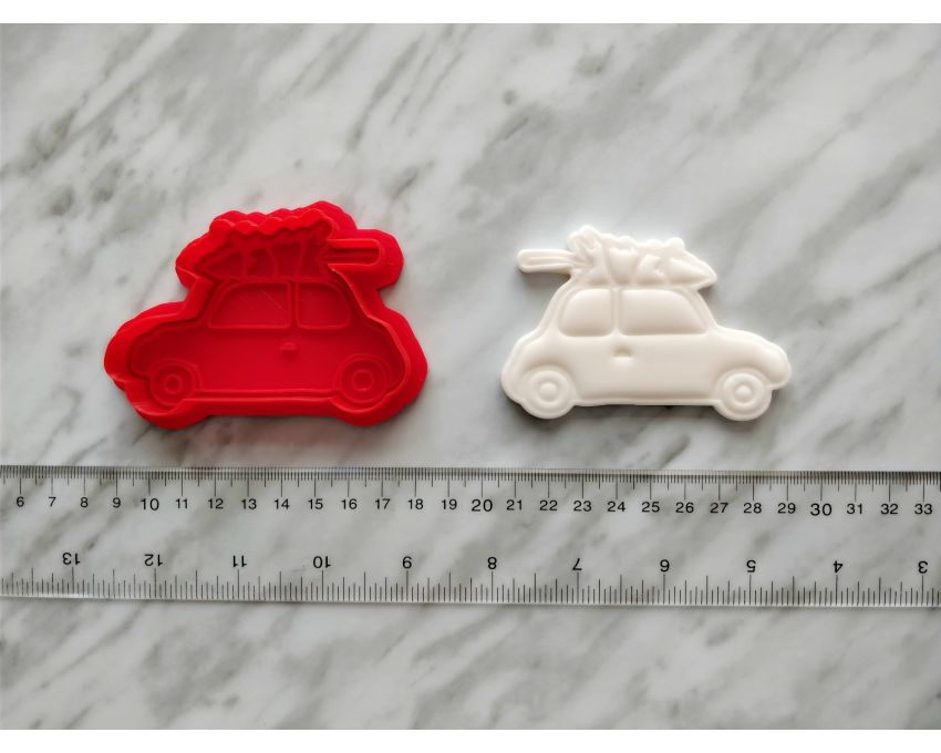 Car With Christmas Tree Cookie Cutter and Stamp Set. Christmas Cookie Cutter