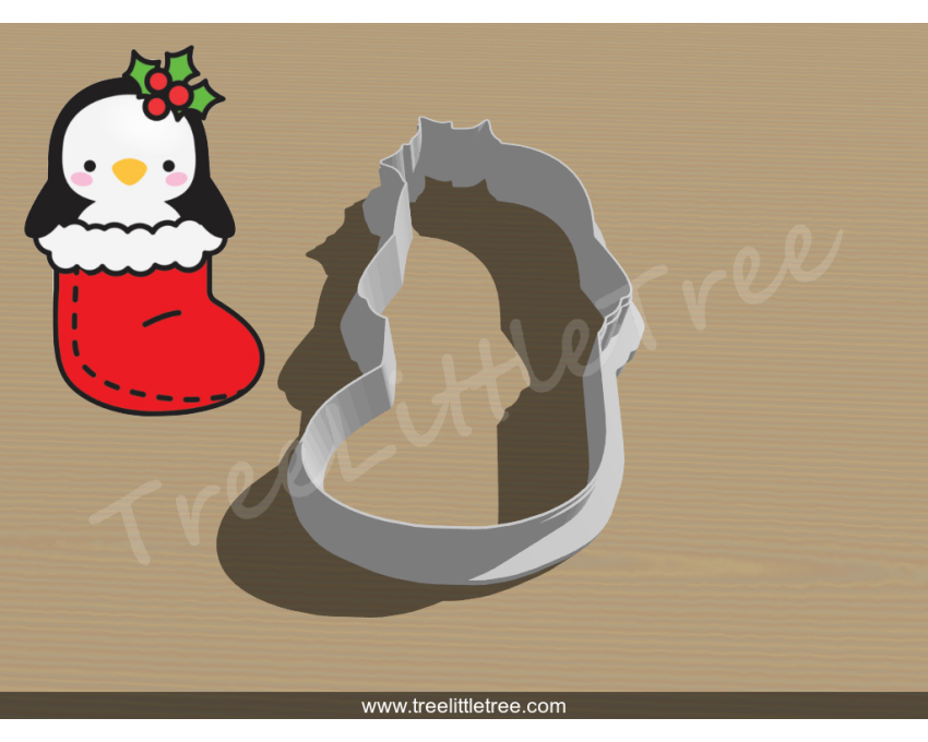 Penguin in Stocking Cookie Cutter. Christmas Cookie Cutter