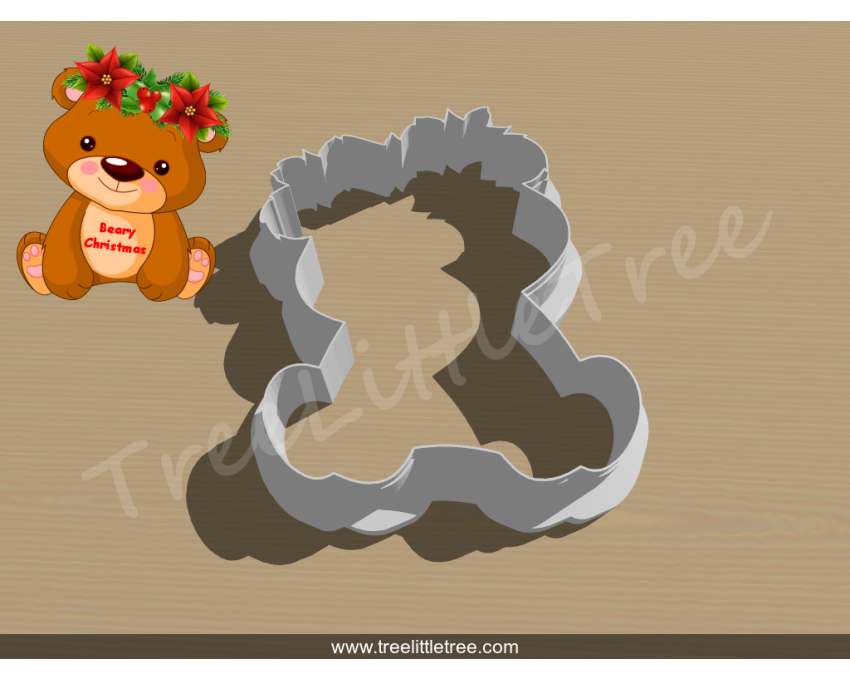 Beary Christmas Style 1 Cookie Cutter. Christmas Cookie Cutter.  Animal Cookie Cutter