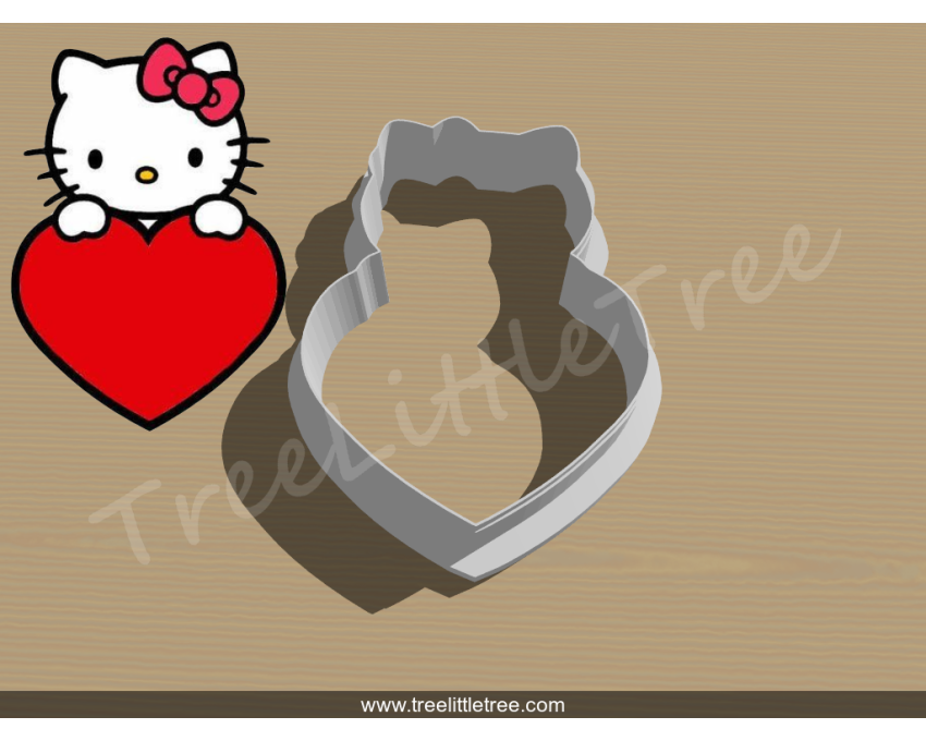 Hello Kitty with Heart Plaque Cookie Cutter. Valentine's day Cookie Cutter. Hello Kitty Cookie Cutter