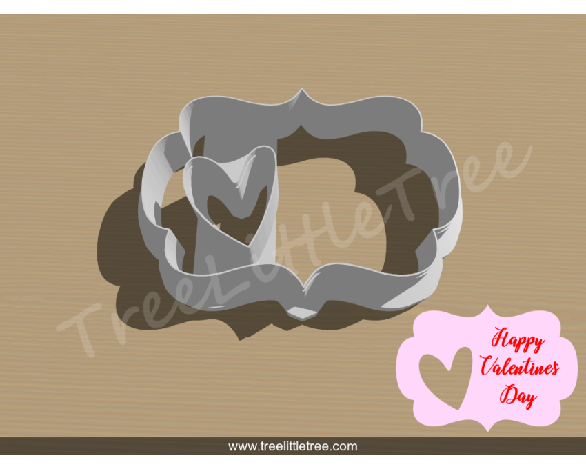 Plaque with Heart cut Cookie Cutter. Valentine's day Cookie Cutter