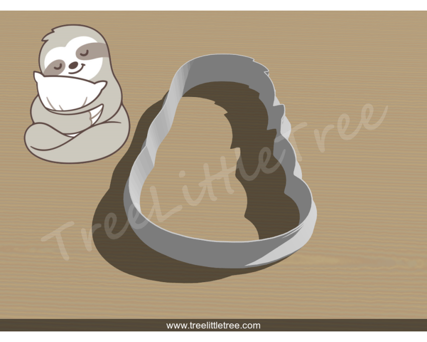 Sloth with Pillow Cookie Cutter. Animal Cookie Cutter