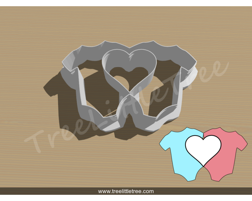 Twin Onesie with Heart Cut Out Cookie Cutter.Baby Shower Cookie Cutter