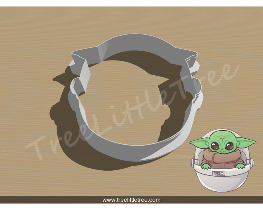 Baby Yoda In Spaceship Cookie Cutter. Star War Cookie Cutter. Valentine's Day Cookie Cutter