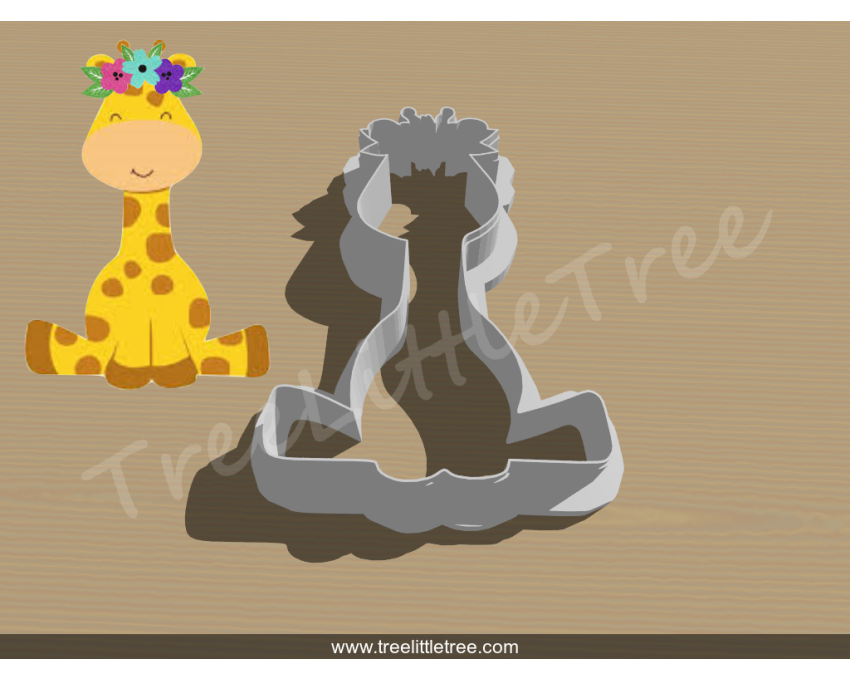 Sitting Giraffe WIth Floral Crown Cookie Cutter. Animal Cookie Cutter