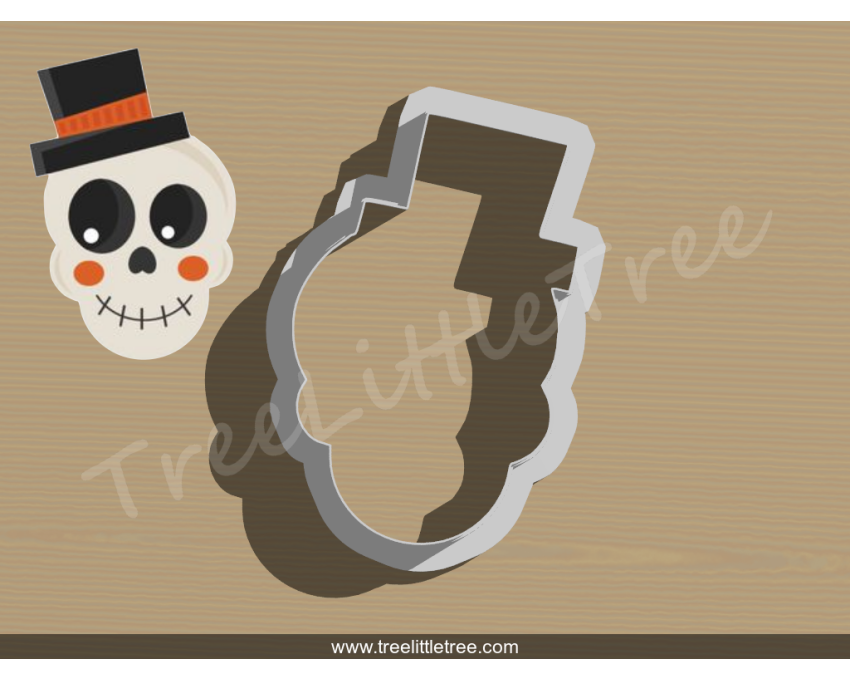 Skull with Hat Cookie Cutter. Halloween Cookie Cutter. 