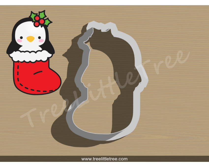 Penguin in Stocking Cookie Cutter. Christmas Cookie Cutter
