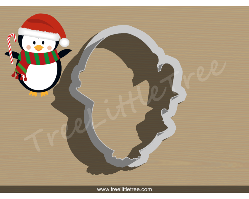 Penguin with Candy Cane Cookie Cutter. Christmas Cookie Cutter.  Animal Cookie Cutter