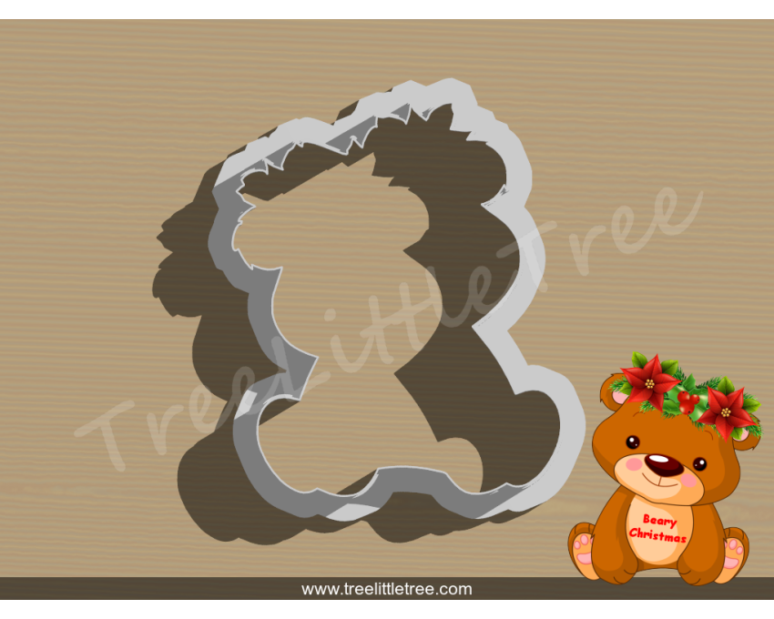 Beary Christmas Style 1 Cookie Cutter. Christmas Cookie Cutter.  Animal Cookie Cutter