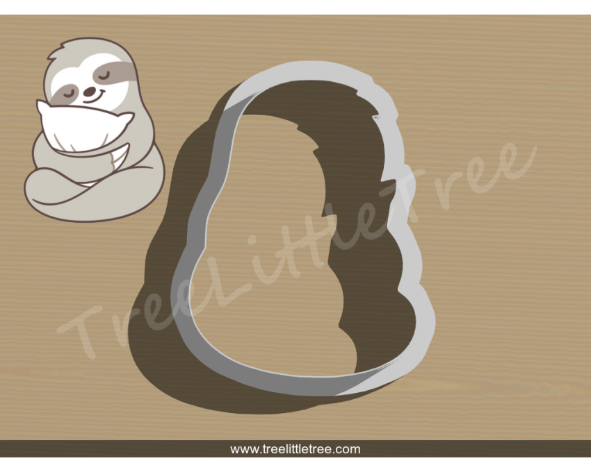 Sloth with Pillow Cookie Cutter. Animal Cookie Cutter