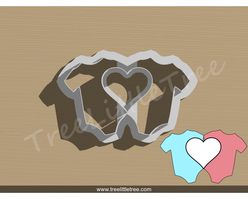 Twin Onesie with Heart Cut Out Cookie Cutter.Baby Shower Cookie Cutter