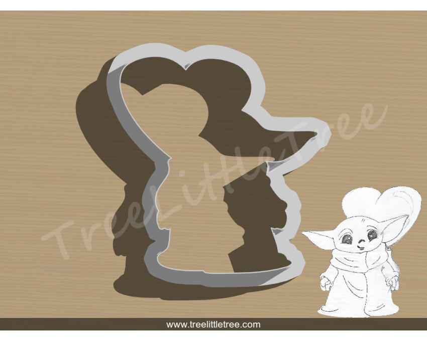 Baby Yoda WIth Heart Balloon Cookie Cutter. Star War Cookie Cutter. Valentine's Day Cookie Cutter