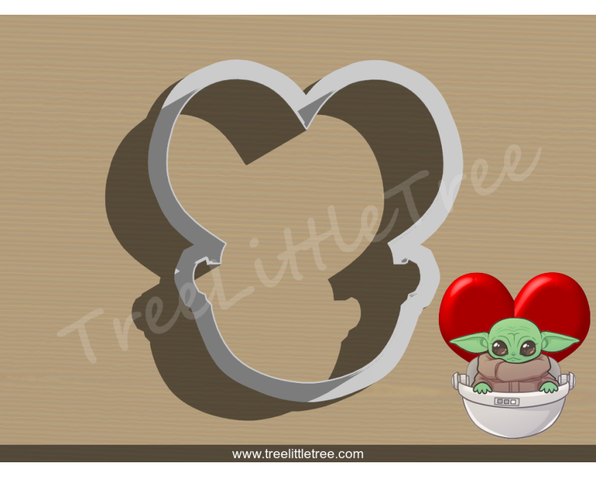 Baby Yoda In Heart Spaceship Cookie Cutter. Star War Cookie Cutter. Valentine's Day Cookie Cutter