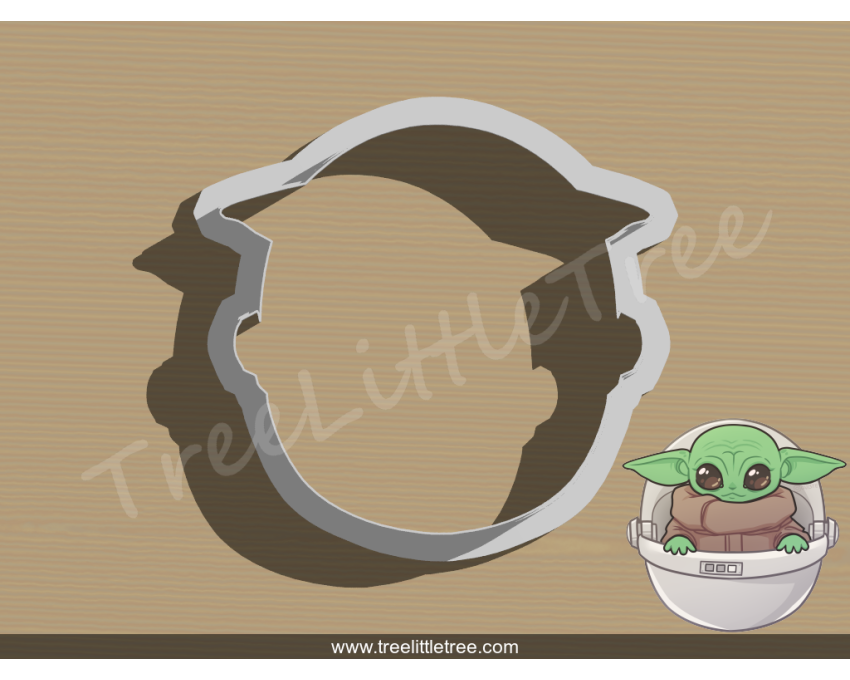Baby Yoda In Spaceship Cookie Cutter. Star War Cookie Cutter. Valentine's Day Cookie Cutter