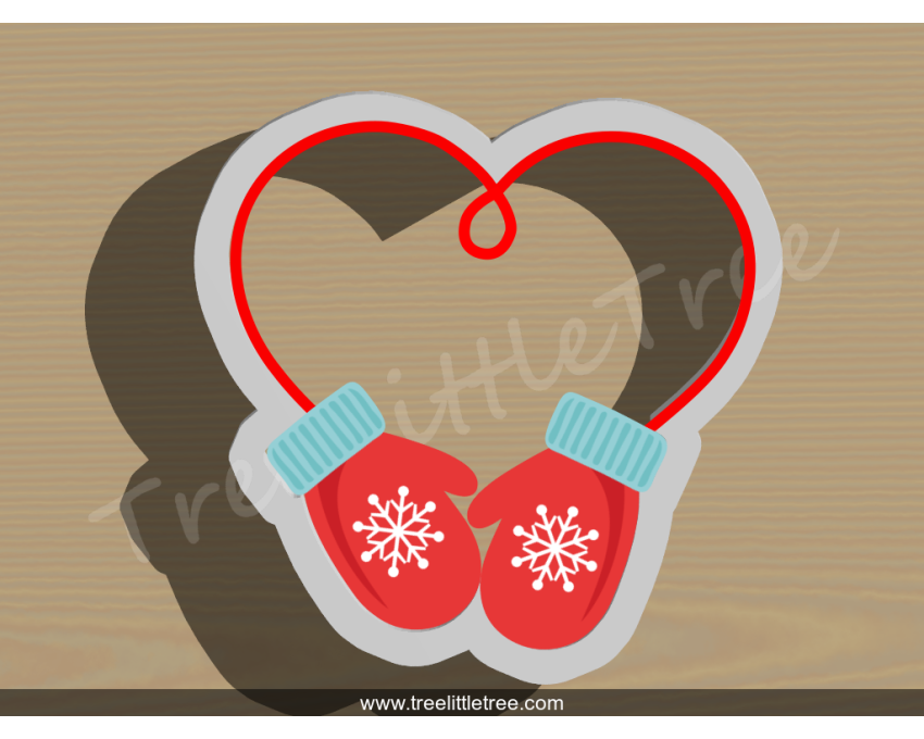 Mitten Heart Plaque Cookie Cutter. Christmas Cookie Cutter