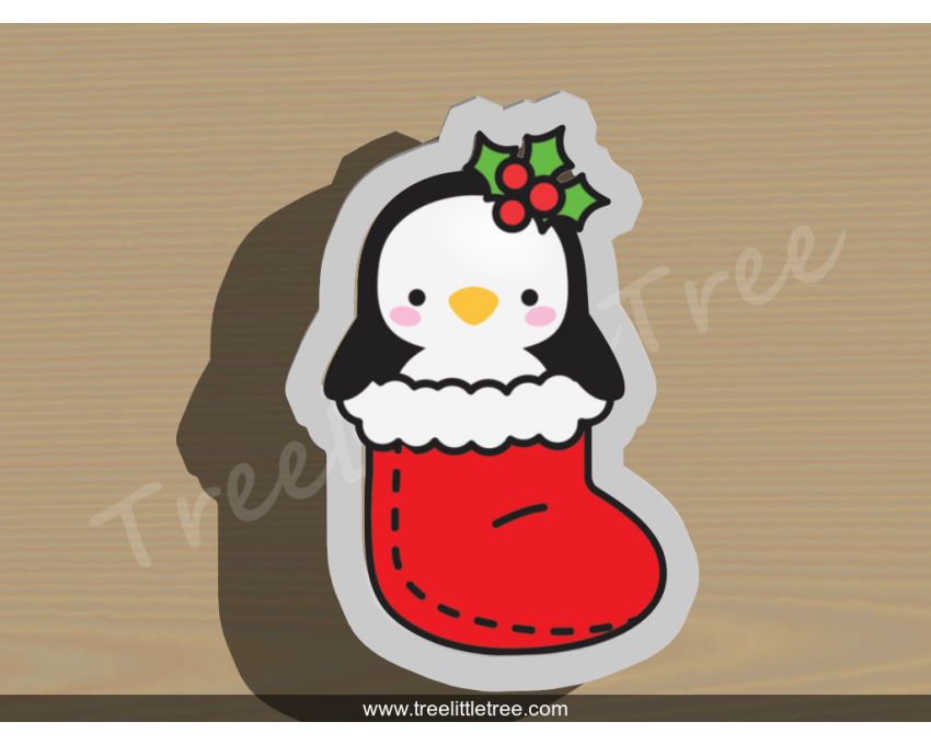 Penguin in Stocking Cookie Cutter. Christmas Cookie Cutter