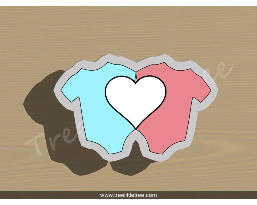 Twin Onesie with Heart Cut Out Cookie Cutter.Baby Shower Cookie Cutter