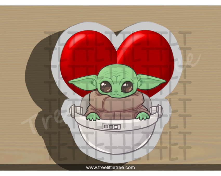 Baby Yoda In Heart Spaceship Cookie Cutter. Star War Cookie Cutter. Valentine's Day Cookie Cutter