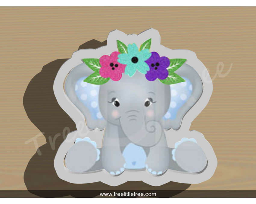 Sitting Elephant With Floral Crown Cookie Cutter. Animal Cookie Cutter