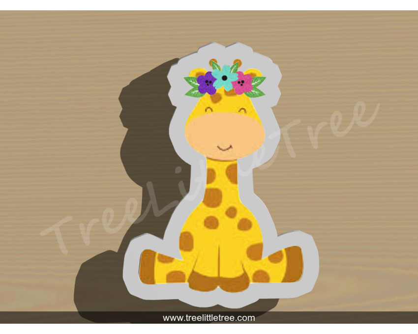 Sitting Giraffe WIth Floral Crown Cookie Cutter. Animal Cookie Cutter