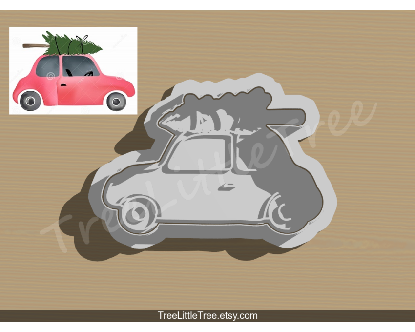 Christmas Car with Tree Cookie Cutter and Stamp Set. Christmas Cookie Cutter