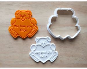 Personalized Teddy Heart Cookie Cutter and Stamp Set