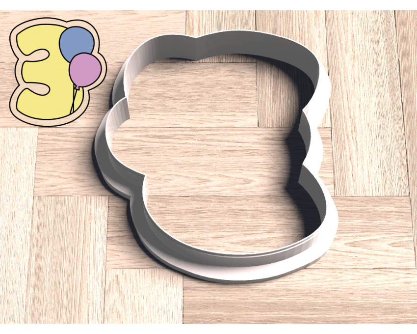 Balloon Number 3 Cookie Cutter. Number Cookie Cutter. Birthday Cookie Cutter