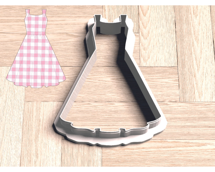 Barbie Dress Cookie Cutter. Pinafore Dress Cookie Cutter. Pink Gingham Dress Cookie Cutter