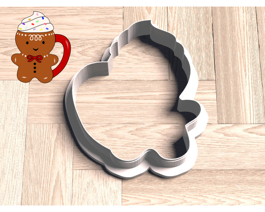 Gingerbread Man Mug With Whip Cookie Cutter. Christmas Cookie Cutter. Winter Cookie Cutter
